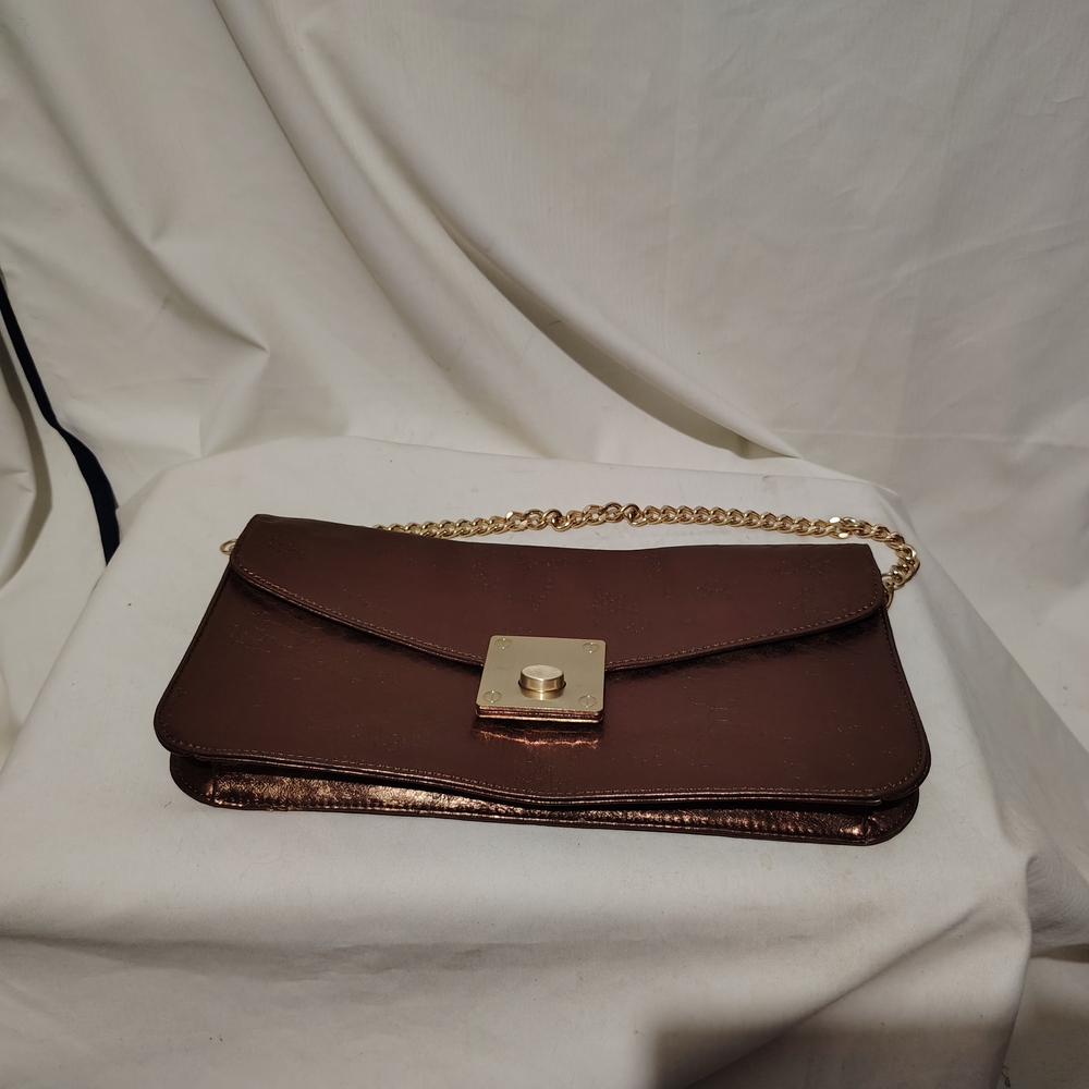 Kate Laundry copper tone purse, with gold chain strap, faux snake skin pattern - Picture 2 of 7